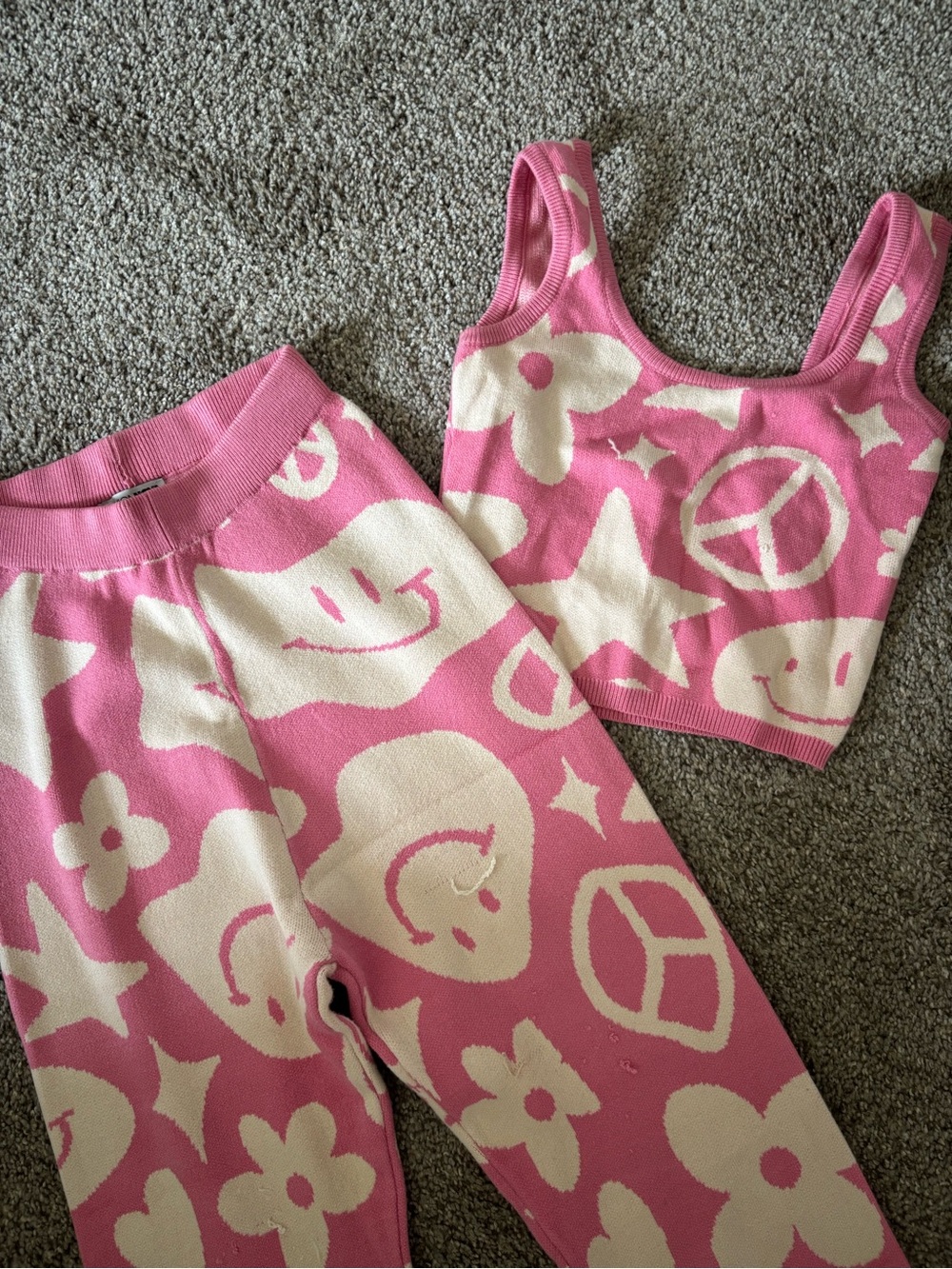 Pink Smiley Flower Knit Set